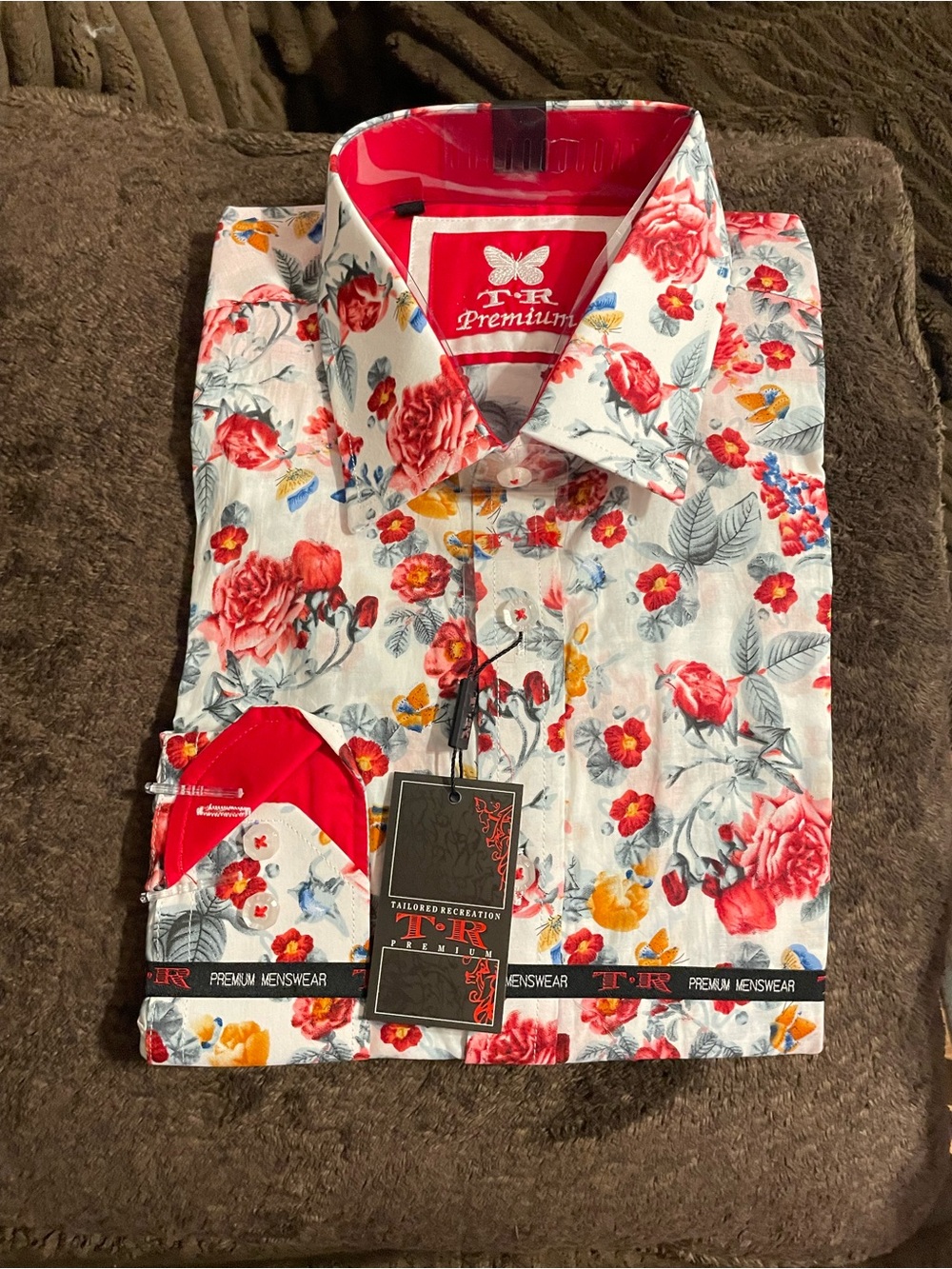 White Floral Button-Down Shirt for Men